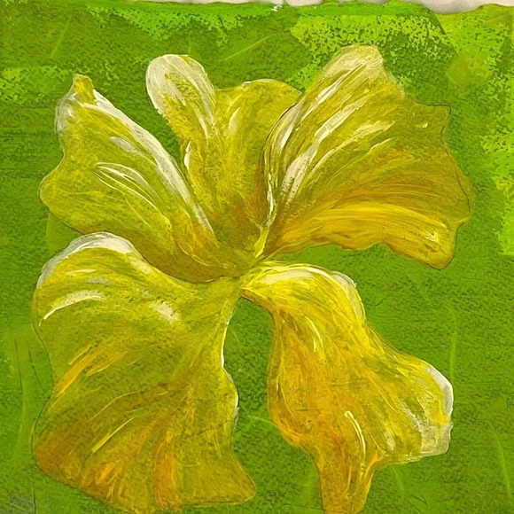 Original Painting Flower Yellow Green  NWOT Unframed - Picture 1 of 5
